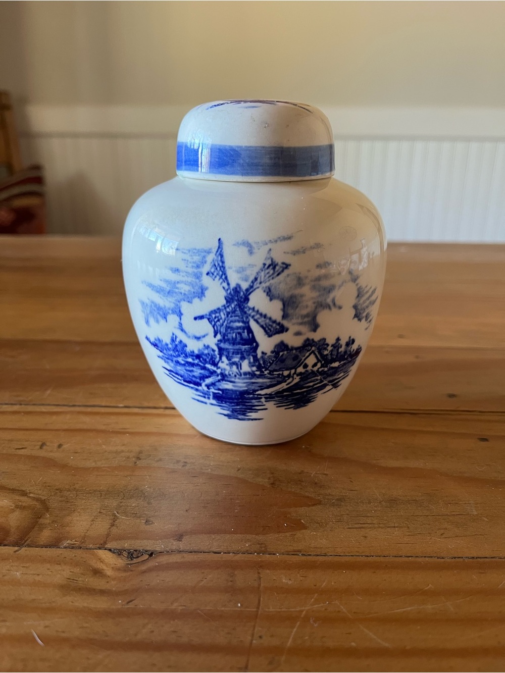 Vintage Hand Painted Windmill Jar w/Lid
